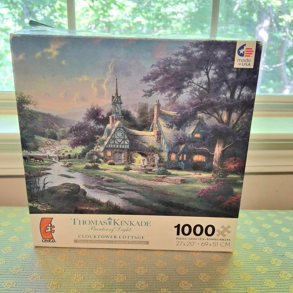 Thomas Kinkade Clocktower Cottage Puzzle 1000 pieces 2011 approx 27"x 20"in